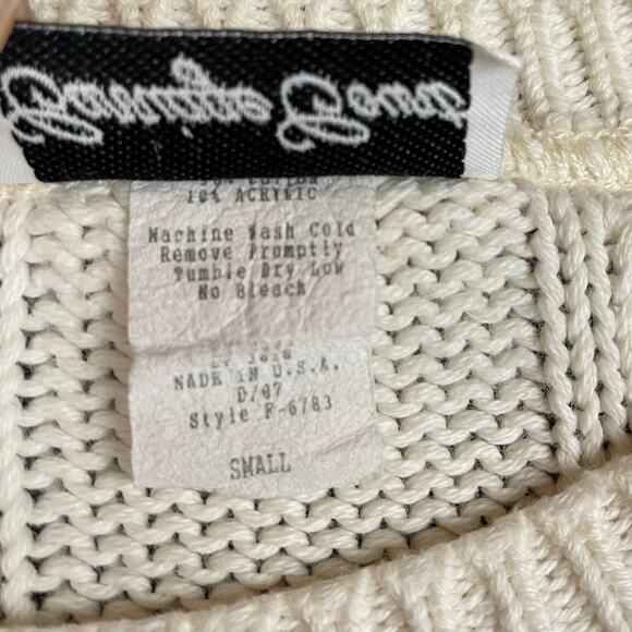 80s Vintage Cable Knit Ski Sweater Short Sleeve Floral Retro - Size S - Picture 4 of 7